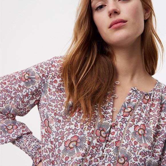 LOFT Floral Blouse, Flowerbud Smocked Cuff - Picture 3 of 13
